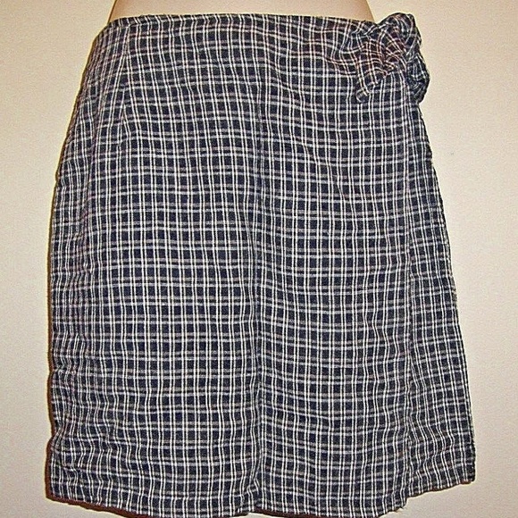 Vintage Linen Rayon Wrap Plaid Sexy Fun Summer Skirt Skirts